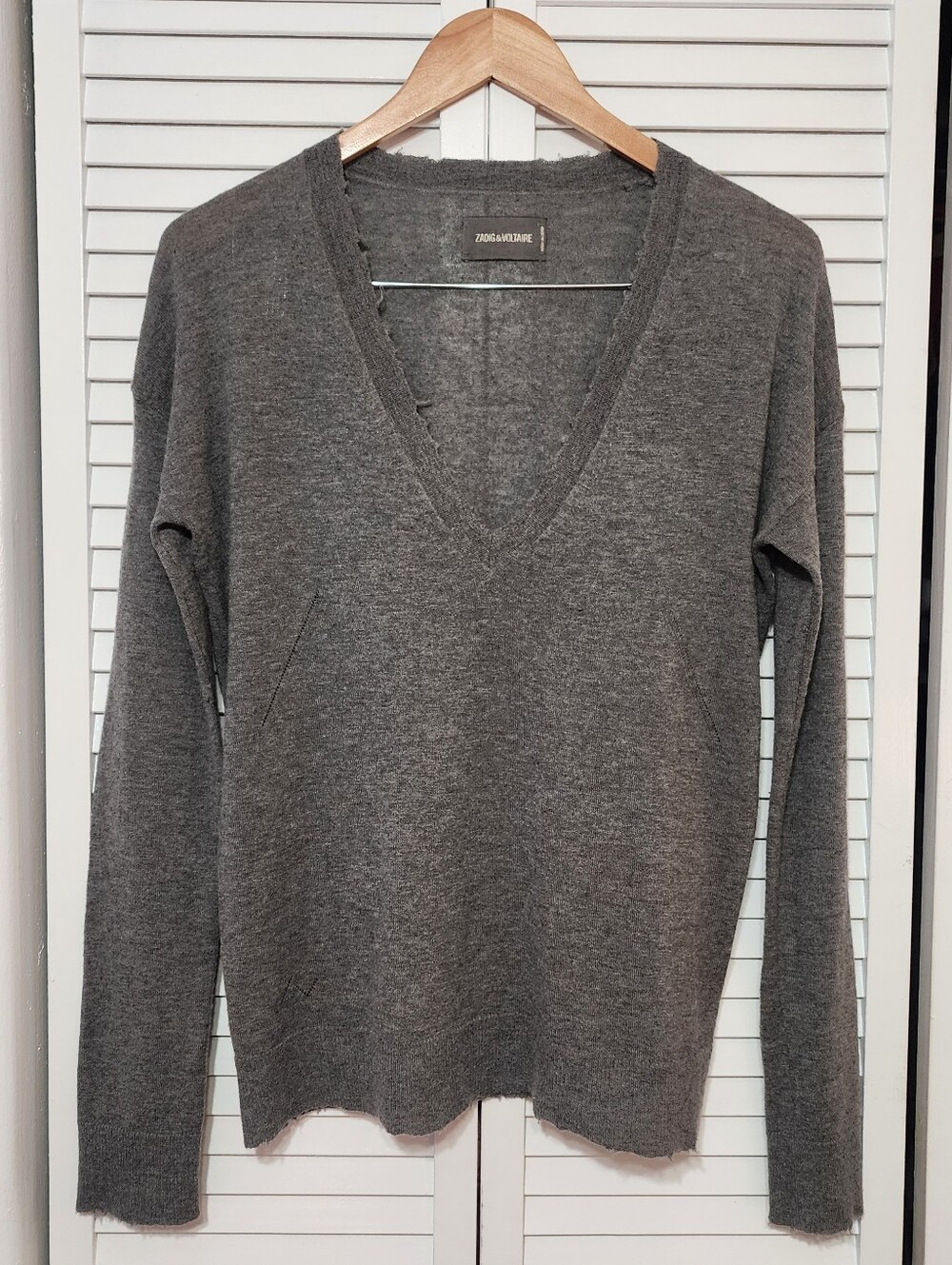 Zadig & Voltaire Gray V-Neck Cashmere Women's Sweater